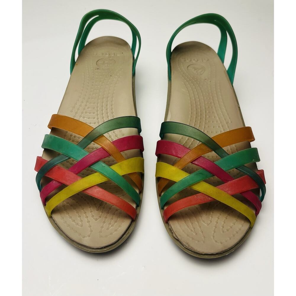 Crocs Jelly Sandal Isabella Huarache Rainbow Colorful Slip On Wedge Women's 6